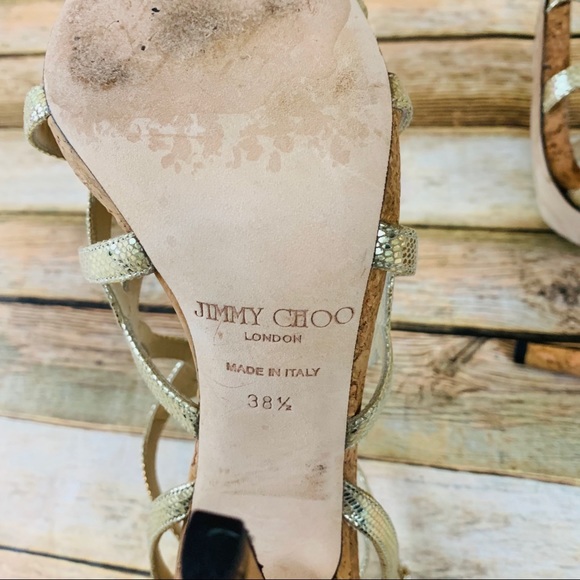 Jimmy Choo Gold Snake print Ankle Strap Heels 38.5 - Picture 7 of 8